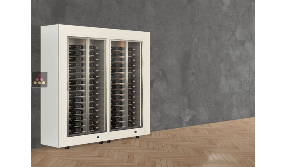 Freestanding combination of two professional multi-temperature wine display cabinets - Horizontal bottles - Flat frame