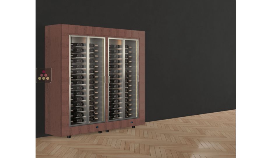 Freestanding combination of two professional multi-temperature wine display cabinets - Horizontal bottles - Flat frame