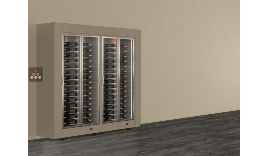 Freestanding combination of two professional multi-temperature wine display cabinets - Horizontal bottles - Flat frame