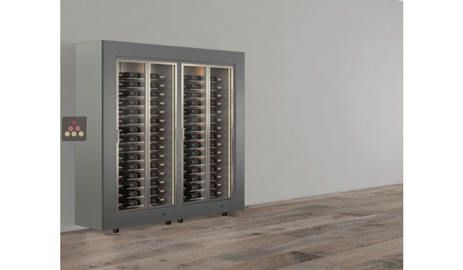 Freestanding combination of two professional multi-temperature wine display cabinets - Horizontal bottles - Flat frame