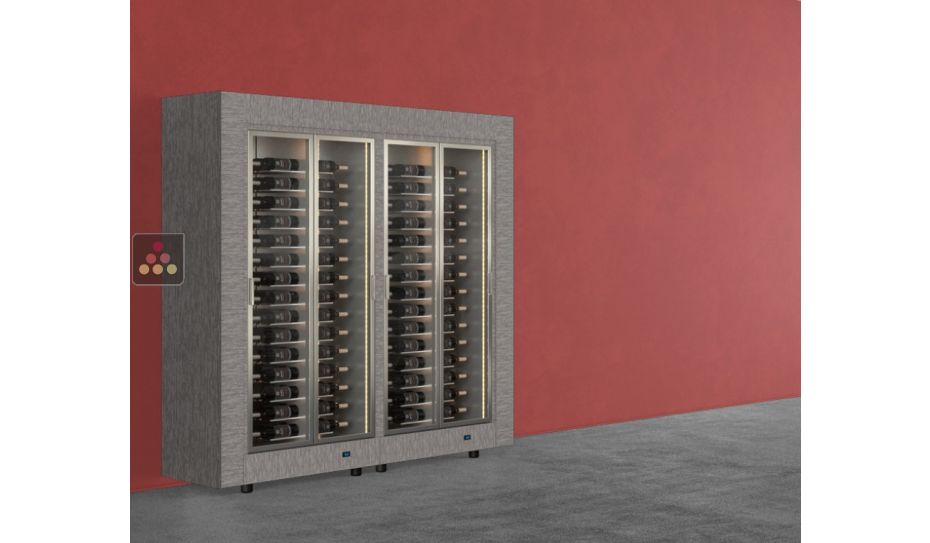 Freestanding combination of two professional multi-temperature wine display cabinets - Horizontal bottles - Flat frame