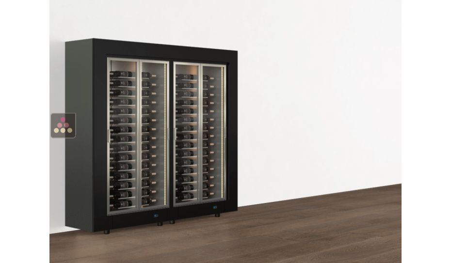 Freestanding combination of two professional multi-temperature wine display cabinets - Horizontal bottles - Flat frame