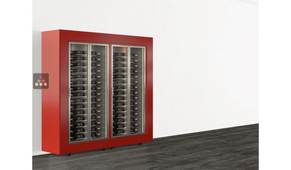 Freestanding combination of two professional multi-temperature wine display cabinets - Horizontal bottles - Flat frame
