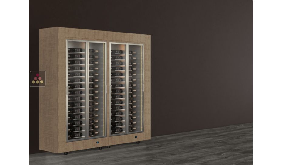 Freestanding combination of two professional multi-temperature wine display cabinets - Horizontal bottles - Flat frame