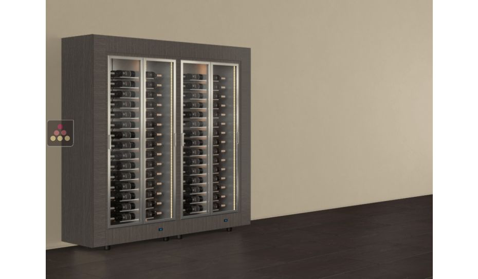 Freestanding combination of two professional multi-temperature wine display cabinets - Horizontal bottles - Flat frame