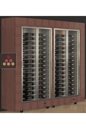 Freestanding combination of two professional multi-temperature wine display cabinets - Horizontal bottles - Flat frame