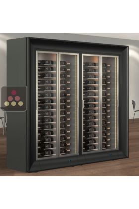 Combination of two professional multi-temperature wine display cabinets for central installation - Horizontal bottles - Curved frames