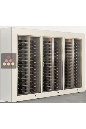 Freestanding combination of 3 professional multi-temperature wine display cabinets - Horizontal bottles - Flat frame