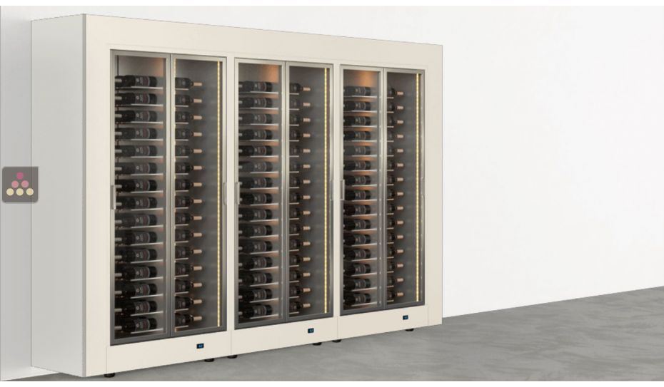 Freestanding combination of 3 professional multi-temperature wine display cabinets - Horizontal bottles - Flat frame