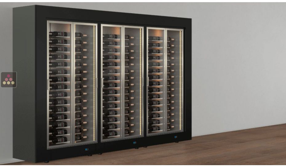 Freestanding combination of 3 professional multi-temperature wine display cabinets - Horizontal bottles - Flat frame