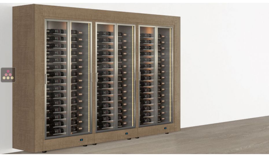 Freestanding combination of 3 professional multi-temperature wine display cabinets - Horizontal bottles - Flat frame