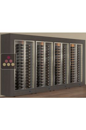 Freestanding combination of 4 professional multi-temperature wine display cabinets - Horizontal bottles - Flat frame