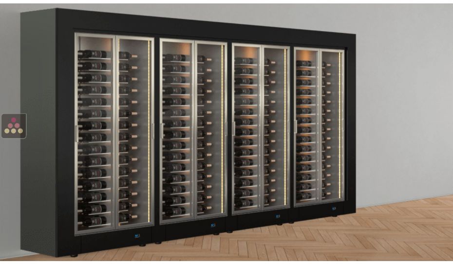 Freestanding combination of 4 professional multi-temperature wine display cabinets - Horizontal bottles - Flat frame