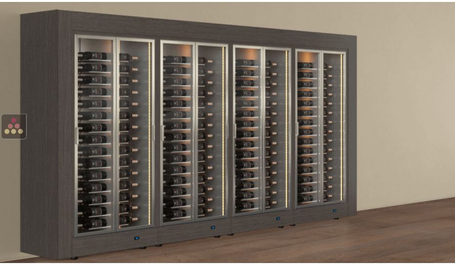 Freestanding combination of 4 professional multi-temperature wine display cabinets - Horizontal bottles - Flat frame