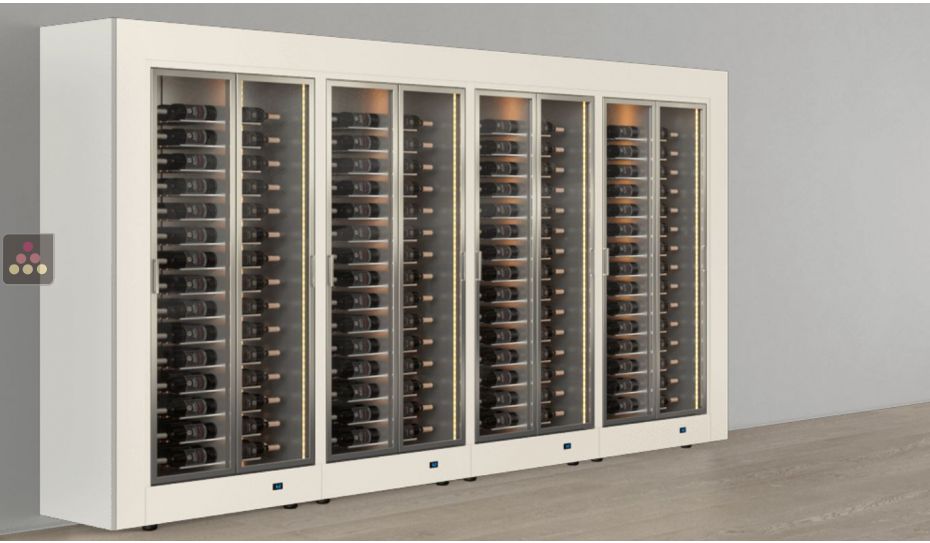 Freestanding combination of 4 professional multi-temperature wine display cabinets - Horizontal bottles - Flat frame