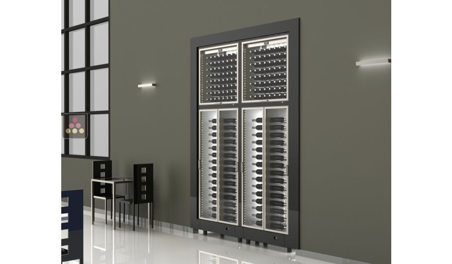 Built-in combination of 4 professional wine display cabinets incl. 2 multi-temperature units - Horizontal bottles - Flat frame