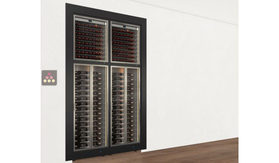 Built-in combination of 4 professional wine display cabinets incl. 2 multi-temperature units - Horizontal bottles - Flat frame