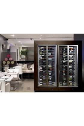 Combination of two professional multi-temperature wine display cabinets for central installation - Horizontal bottles - Flat frame