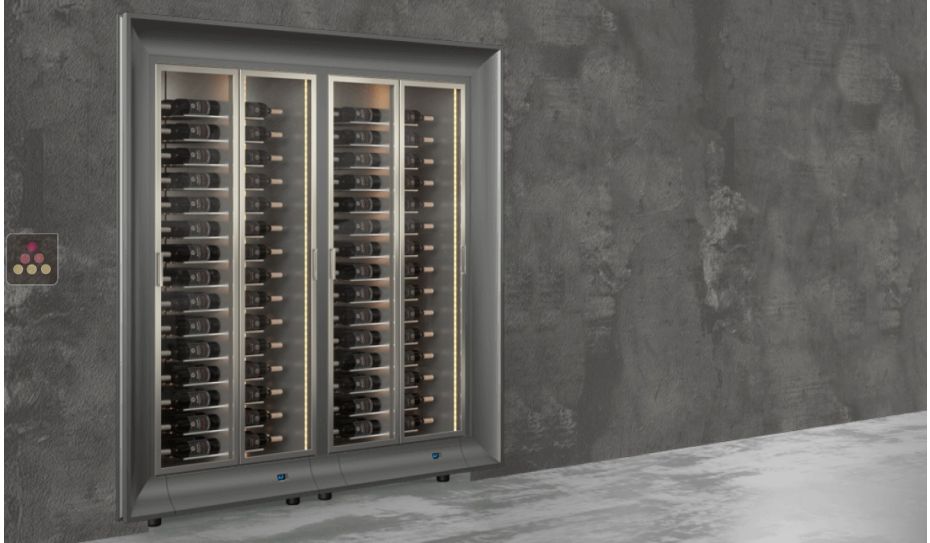 Built-in combination of two professional multi-temperature wine display cabinets - Horizontal bottles - Curved frame