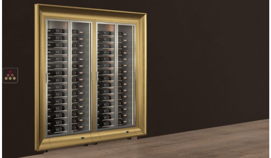 Built-in combination of two professional multi-temperature wine display cabinets - Horizontal bottles - Curved frame