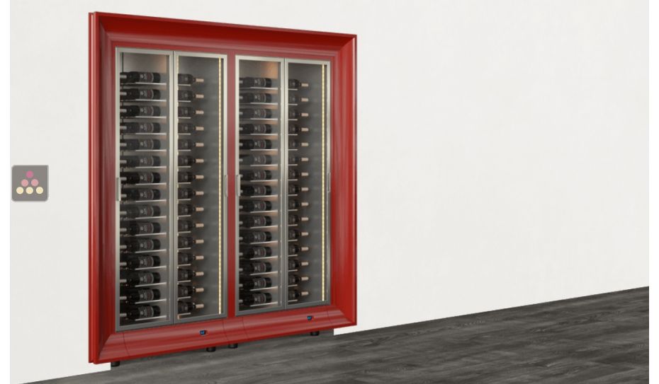 Built-in combination of two professional multi-temperature wine display cabinets - Horizontal bottles - Curved frame