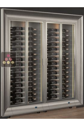 Built-in combination of two professional multi-temperature wine display cabinets - Horizontal bottles - Curved frame