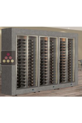 Combination of 3 professional multi-temperature wine display cabinets for central installation - Horizontal bottles - Flat frame