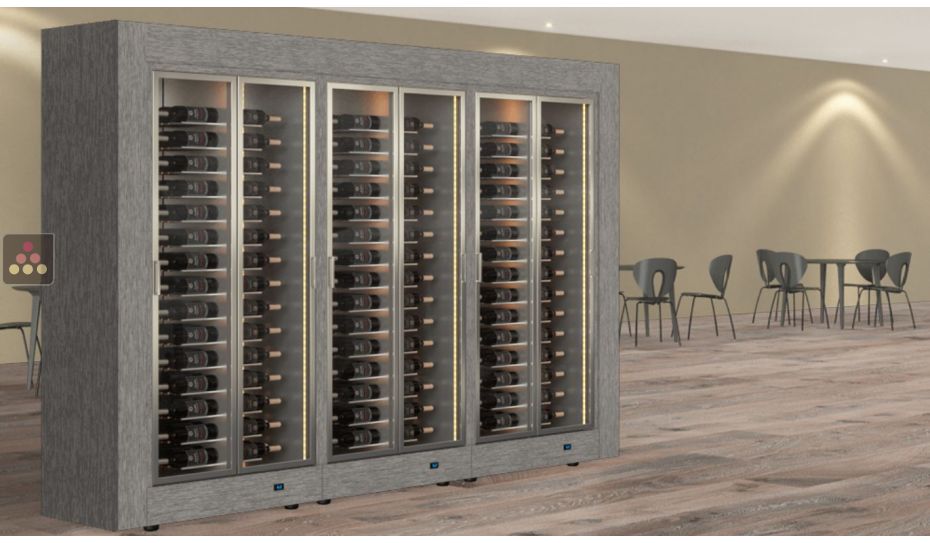 Combination of 3 professional multi-temperature wine display cabinets for central installation - Horizontal bottles - Flat frame