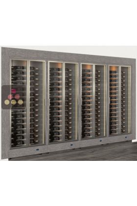 Built-in combination of 4 professional multi-temperature wine display cabinets - Horizontal bottles - Flat frame