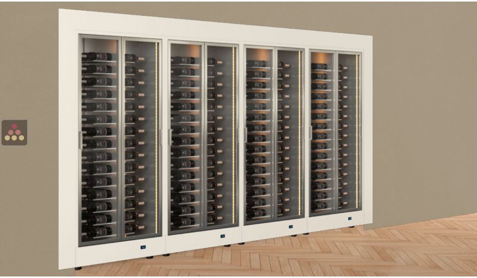 Built-in combination of 4 professional multi-temperature wine display cabinets - Horizontal bottles - Flat frame