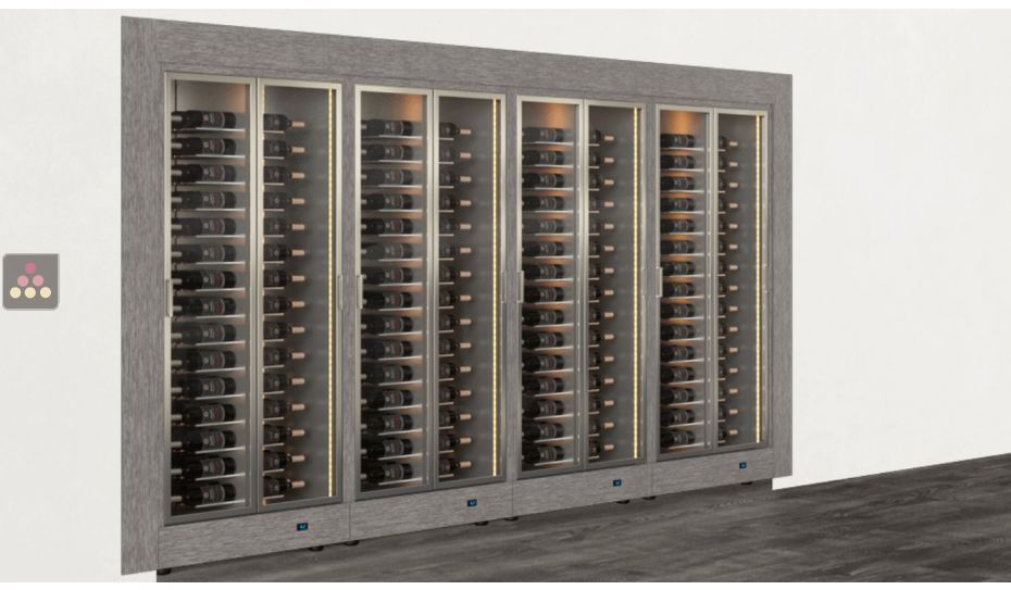 Built-in combination of 4 professional multi-temperature wine display cabinets - Horizontal bottles - Flat frame