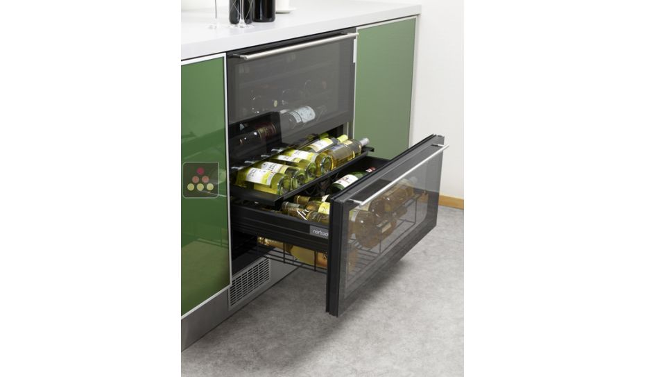 Dual temperature built in wine service cabinet with drawers