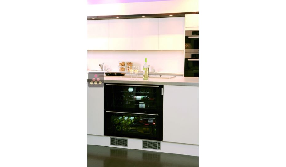 Dual temperature built in wine service cabinet with drawers