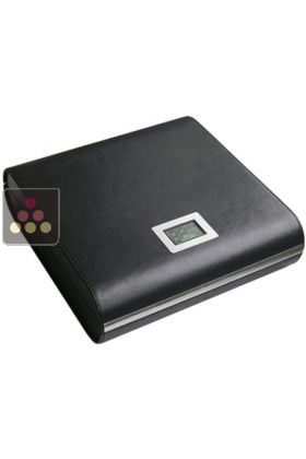 Cigar humidor, black leather-effect finishing, with digital display