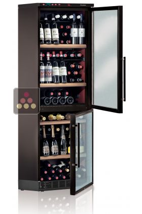 Built-in Combination of 2 single temperature wine service and storage cabinet