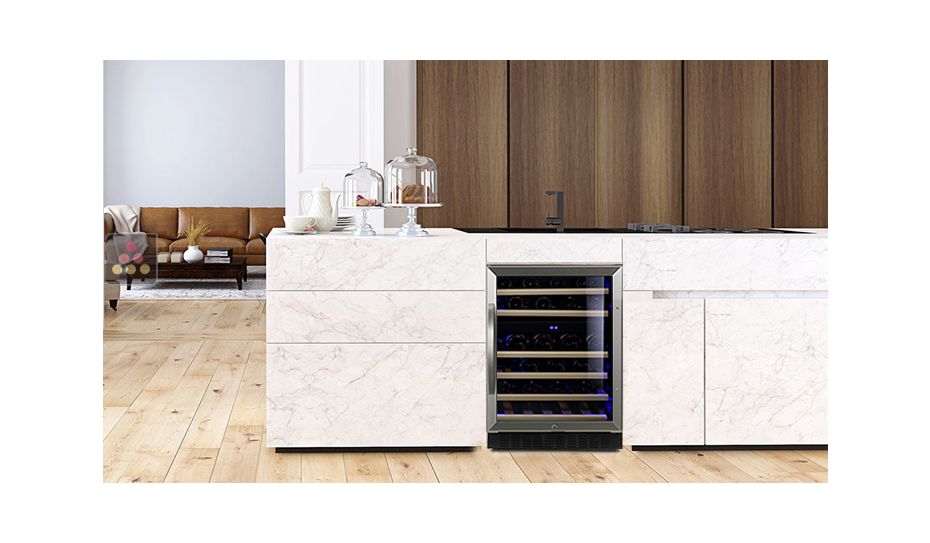 Dual temperature built in wine cabinet for storage and/or service