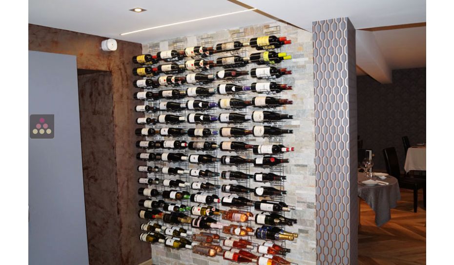 Chromed steel wall rack for 24 x 75cl bottles - Mixed horizontal and inclined bottles