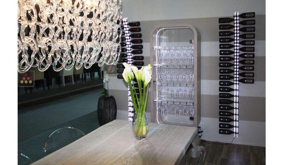 Wall Wine Rack in Clear Plexiglass for 76 bottles - (optional LED lighting)