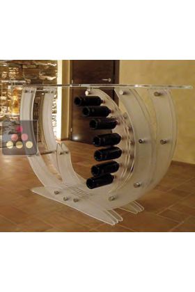 Table with storage solution in plexiglass for 14 bottles