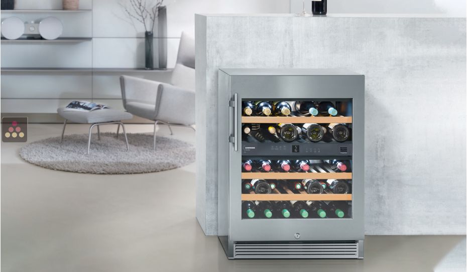 Dual temperature wine cabinet for storage and/or service
