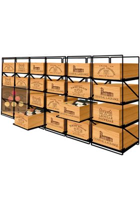 Sliding racks for 24 wooden cases of wine or 288 bottles