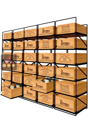 Sliding racks for 30 wooden cases of wine or 360 bottles