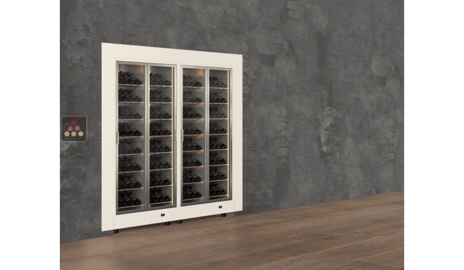 Built-in combination of two professional multi-temperature wine display cabinets - Inclined bottles - Flat frame