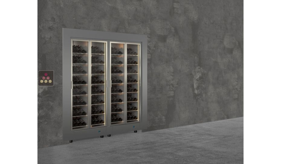 Built-in combination of two professional multi-temperature wine display cabinets - Inclined bottles - Flat frame