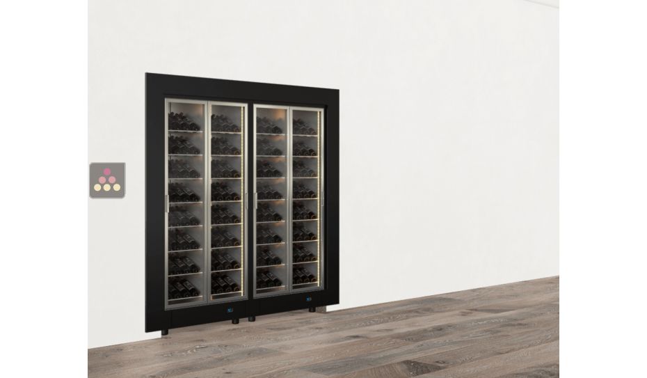Built-in combination of two professional multi-temperature wine display cabinets - Inclined bottles - Flat frame