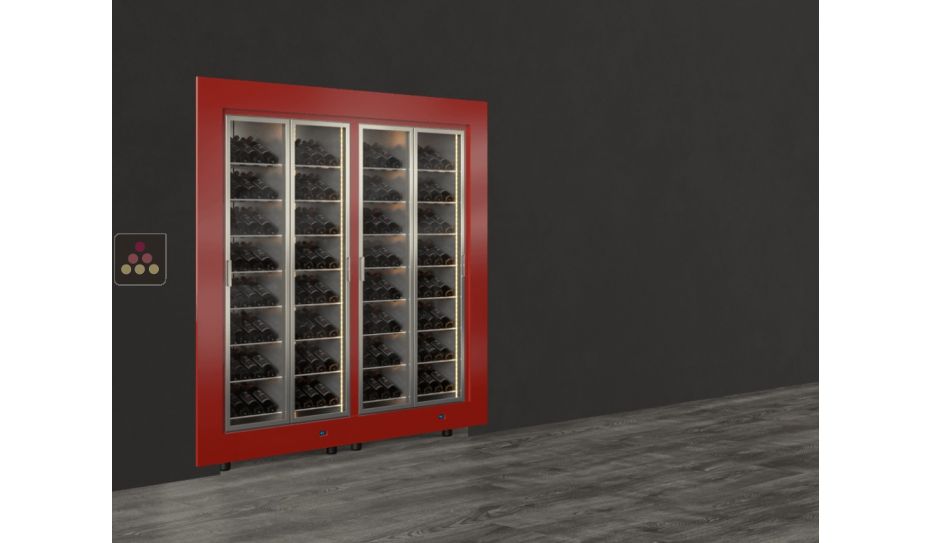 Built-in combination of two professional multi-temperature wine display cabinets - Inclined bottles - Flat frame