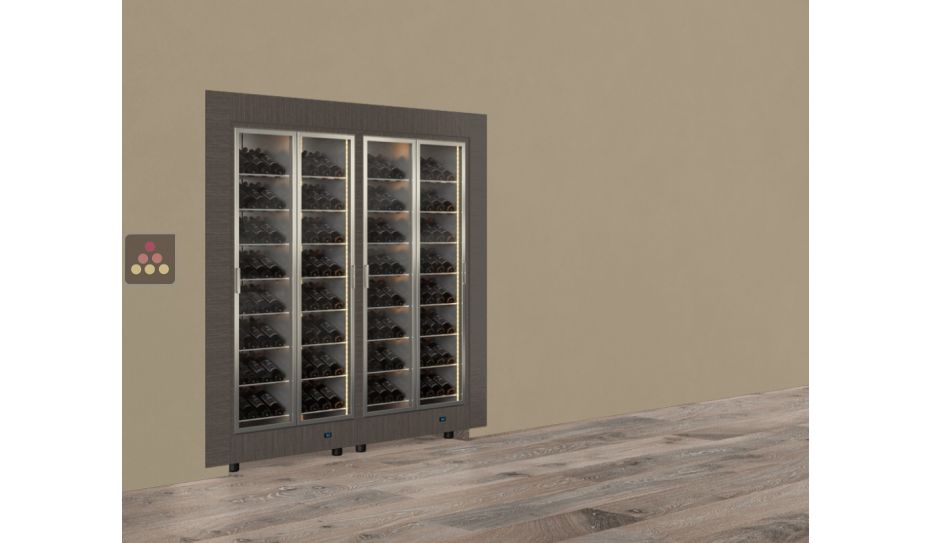 Built-in combination of two professional multi-temperature wine display cabinets - Inclined bottles - Flat frame