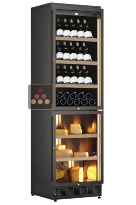 Built-in combination of wine & cheese cabinets - Inclined bottles