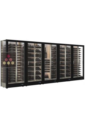 Combination of 5 professional multi-purpose wine display cabinet - 3 glazed sides - Horizontal/inclined/mixt bottles - Magnetic and interchangeable cover