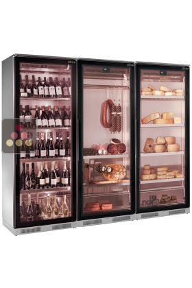 Combination of 5 refrigerated display cabinets for wine, meats, cold cuts and cheese